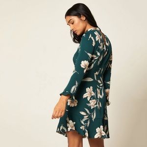 RW&CO. Frilled Floral Dress - Dark Peacock & Lily (Green)